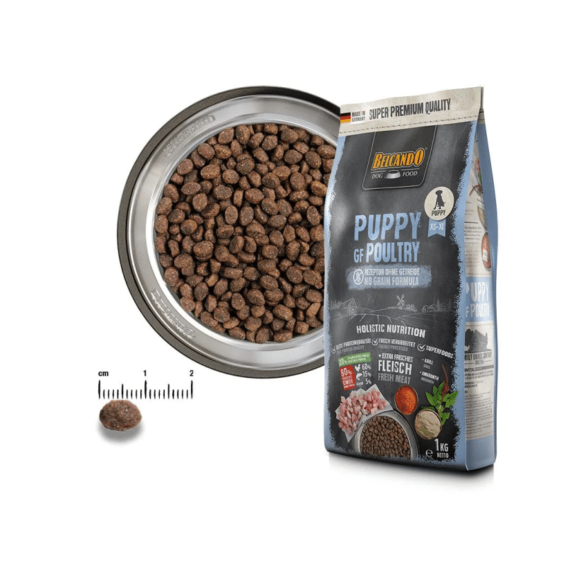 Belcando PUPPY GF Aves de Corral es un alimento completo sin cereales, formulado especialmente para cachorros de todas las razas a partir de las 4 semanas de vida.