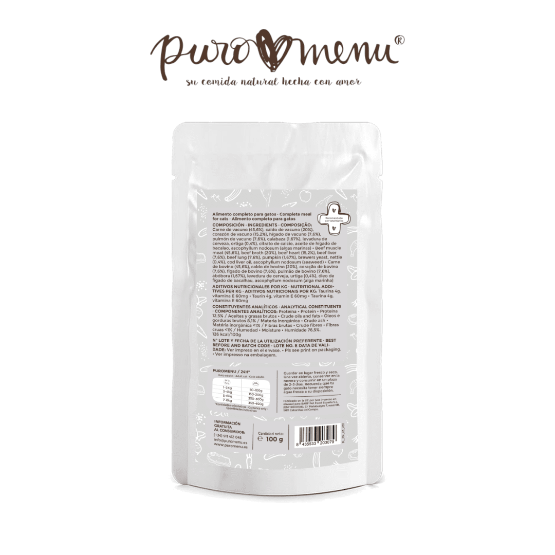 Alimentación natural para perros y gatos Bigotes Felices- vacuno