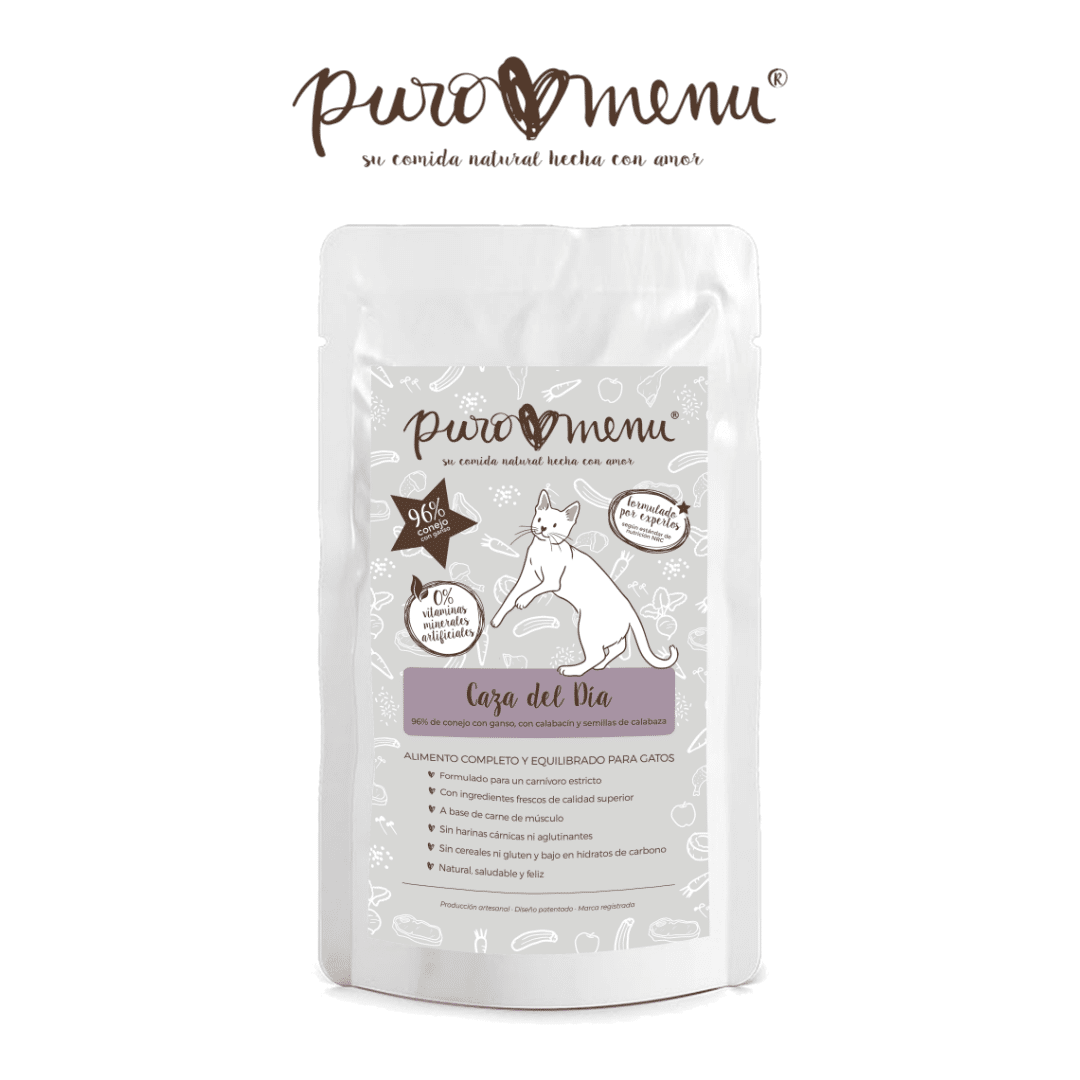 Alimentación natural para perros y gatos Puromenu Caza del Día- menu cocinado de Conejo y Ganso