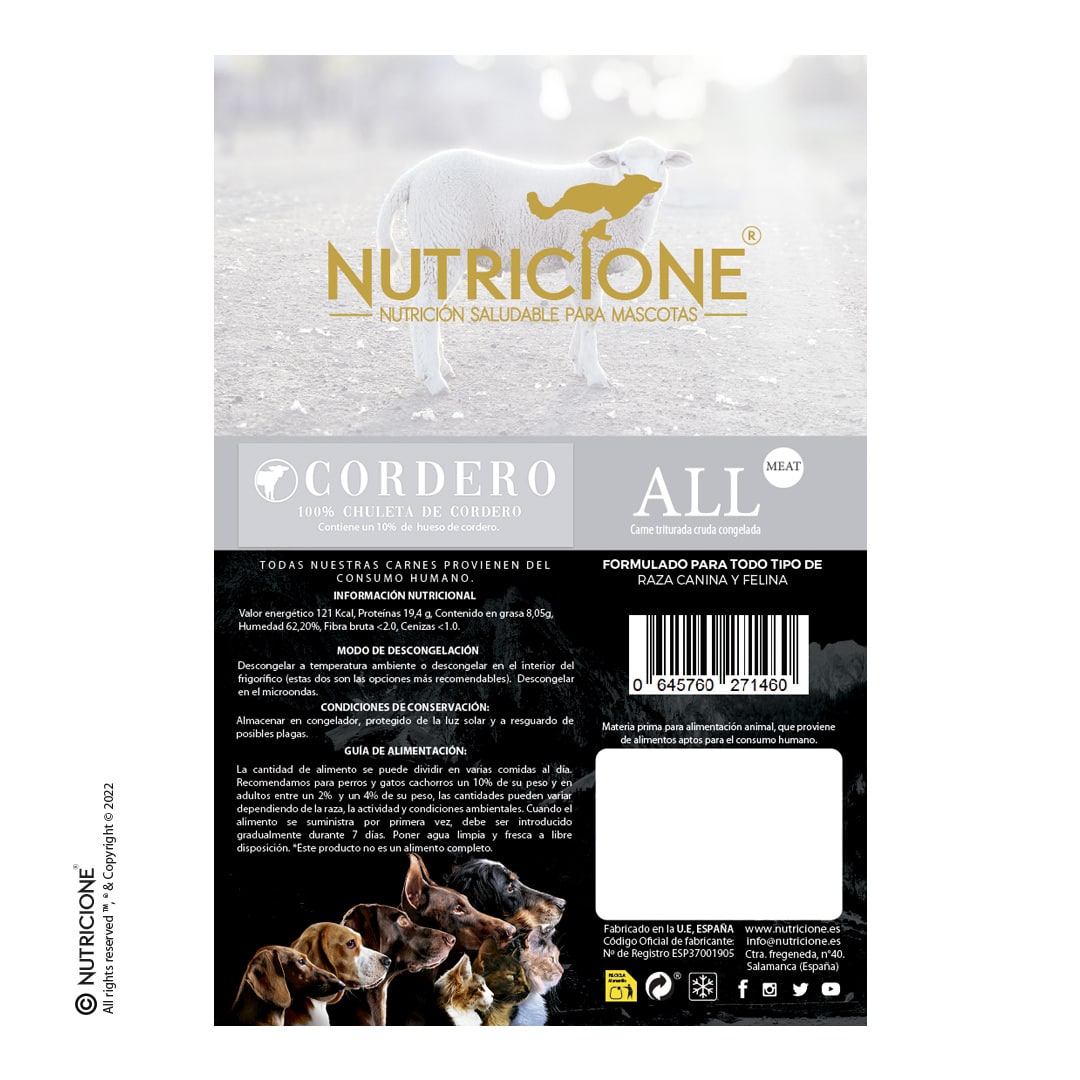 Nutricione - Todo Carne - BARF Perro y Gato - Cordero