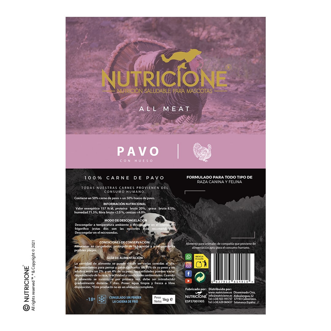 Nutricione - Todo Carne - BARF Perro y Gato - Pavo