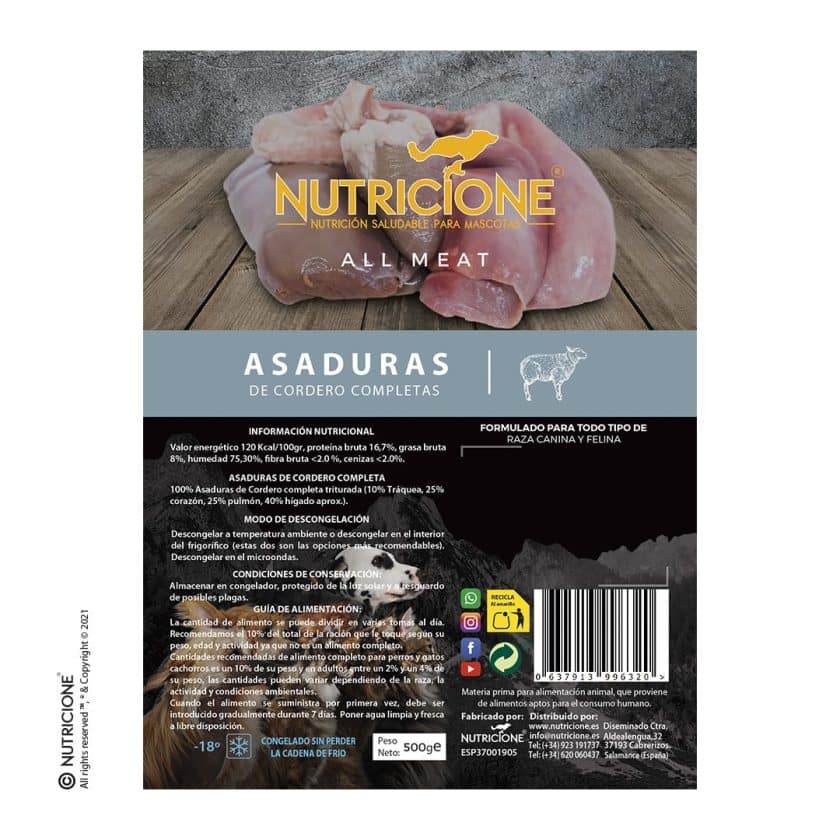 Nutricione - Solo Carne - BARF Perro y Gato - Asaduras de Cordero