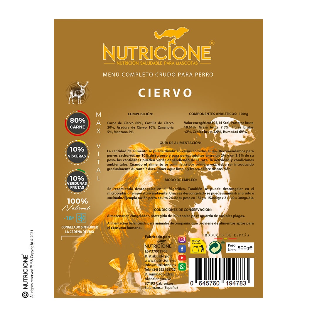 Nutricione - Menú completo BARF Perro - Ciervo