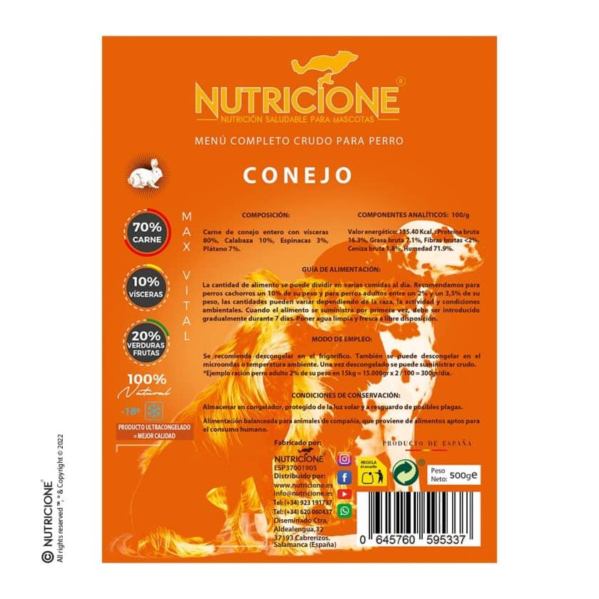 Nutricione - Menú completo BARF Perro - Conejo