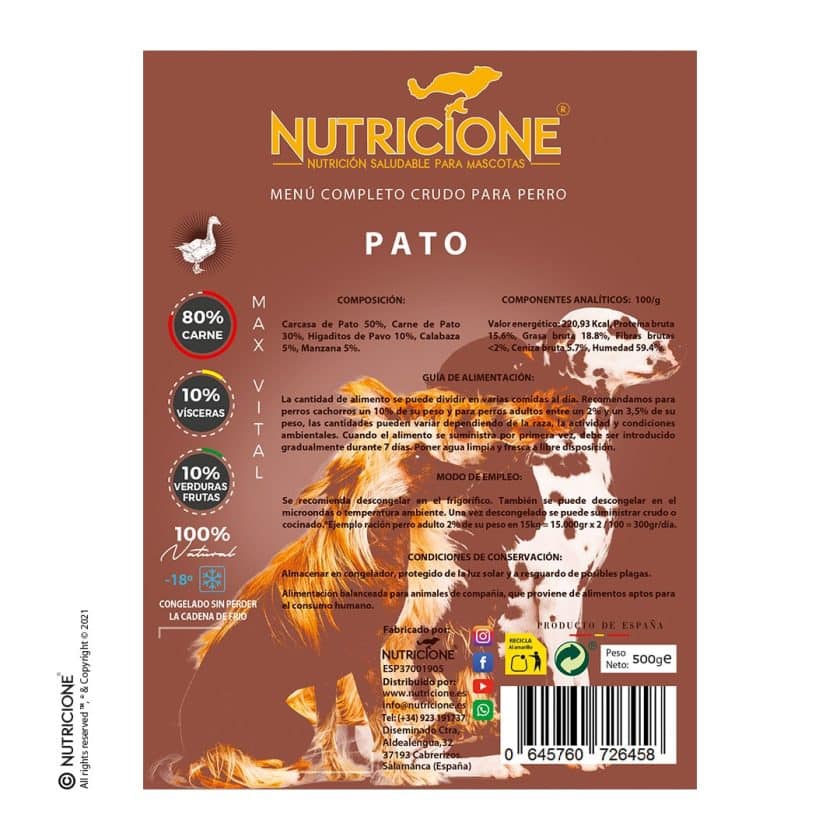 Nutricione - Menú completo BARF Perro - Pato