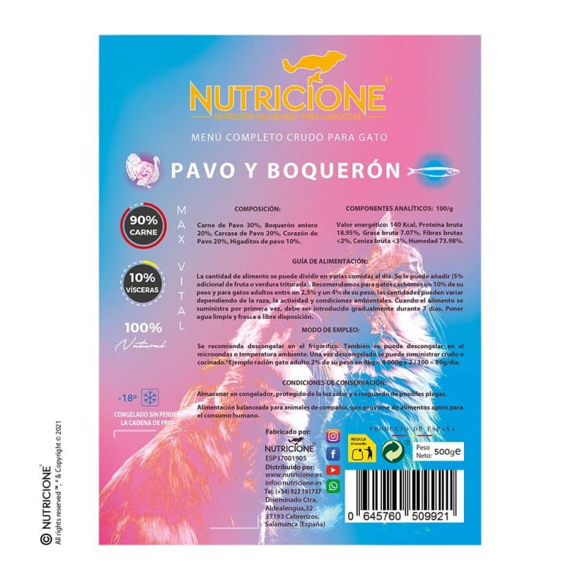 Nutricione - Menú completo BARF Gato - Pavo y Boquerón