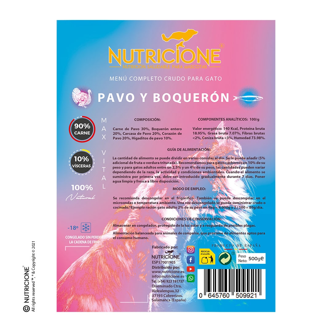 Nutricione - Menú completo BARF Gato - Pavo y Boquerón