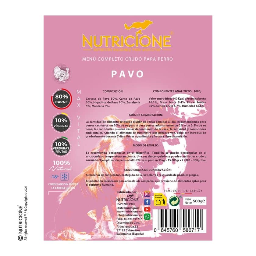 Nutricione - Menú completo BARF Perro - Pavo