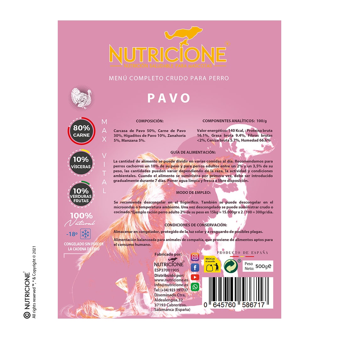 Nutricione - Menú completo BARF Perro - Pavo