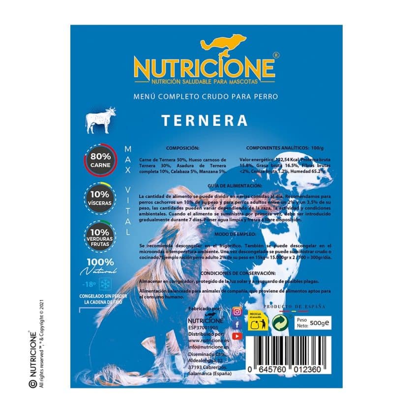 Nutricione - Menú completo BARF Perro - Ternera