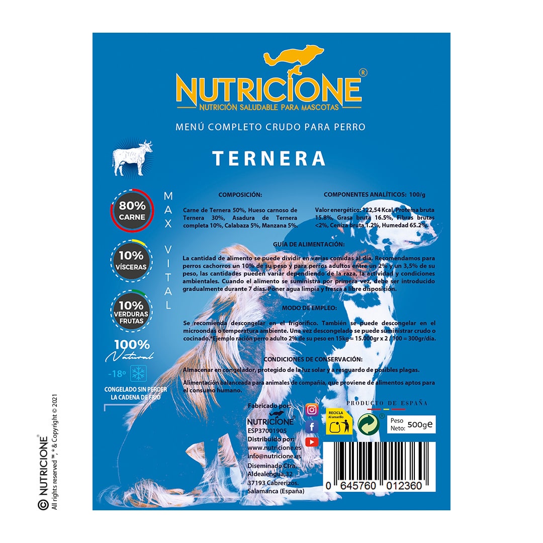 Nutricione - Menú completo BARF Perro - Ternera
