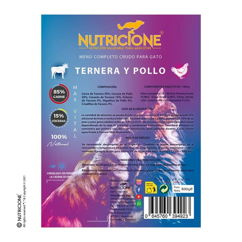 Nutricione - Menú completo BARF Gato - Ternera y Pollo