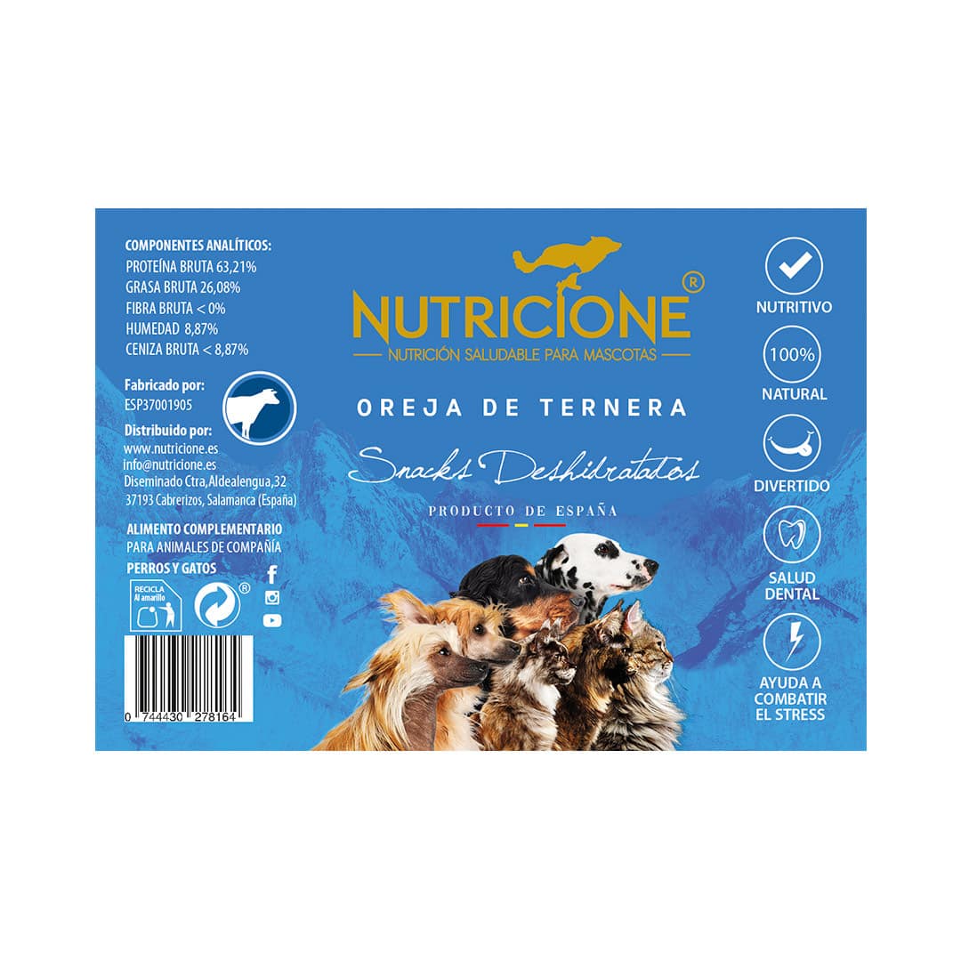 Nutricione - Snack Deshidratado para perros - Orejas de ternera