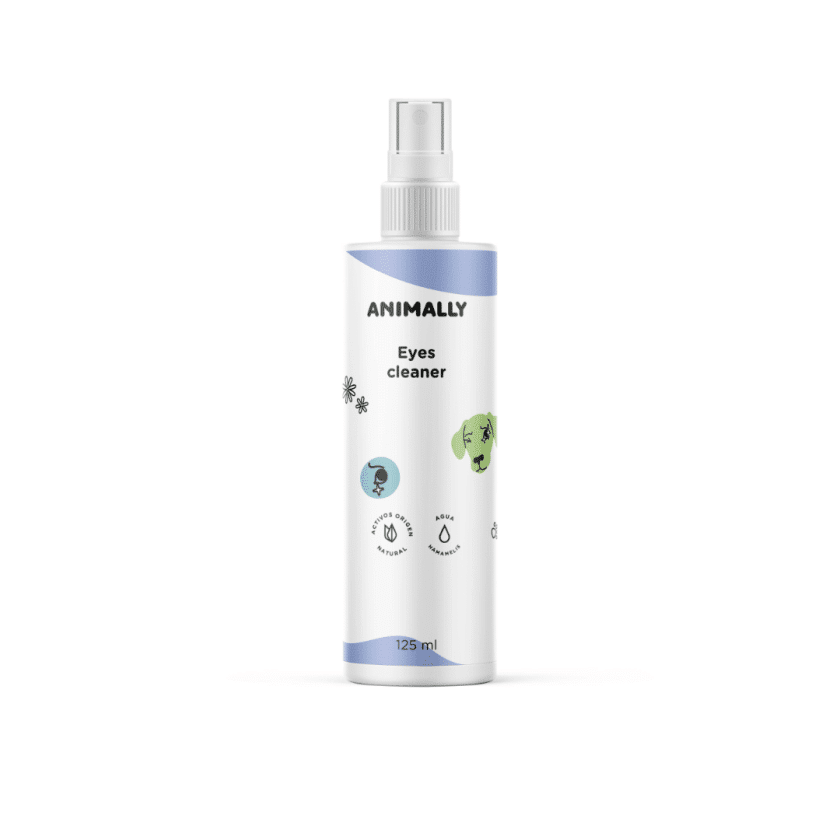 Limpiador de ojos para perros y gatos de todas las edades, con Agua de Hamamelis y extractos vegetales de Romero y Manzanilla que favorecen la higiene lacrimal.