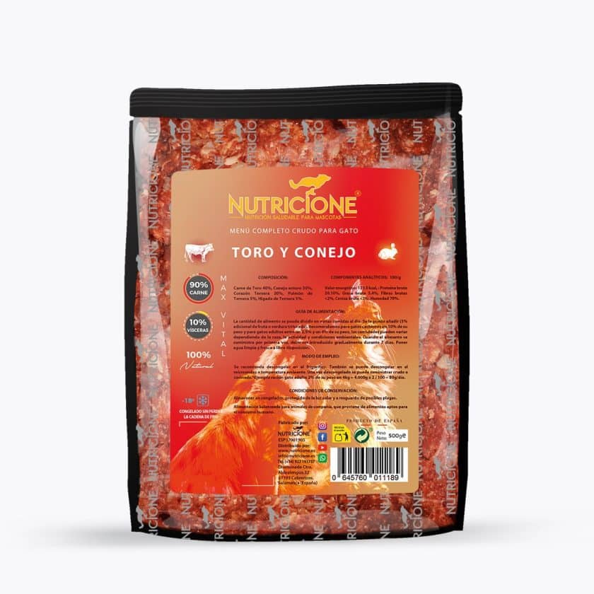 Nutricione - Menú completo BARF Gato - Toro y Conejo