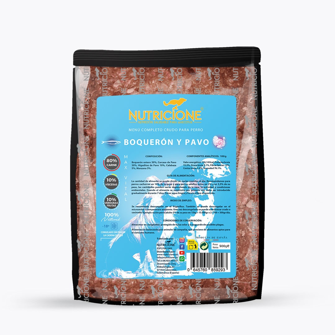 Nutricione Menú BARF Completo de Pavo y Boquerón - para perros