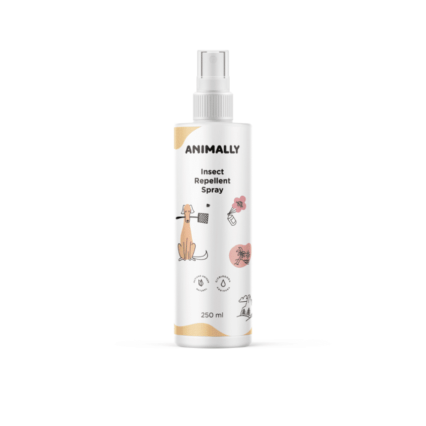 Spray repelente de insectos para perros y cachorros que ayuda a mantener alejados los insectos como pulgas, garrapatas y mosquitos. Contiene activos de origen naturales conocidos por su efecto protector contra insectos.