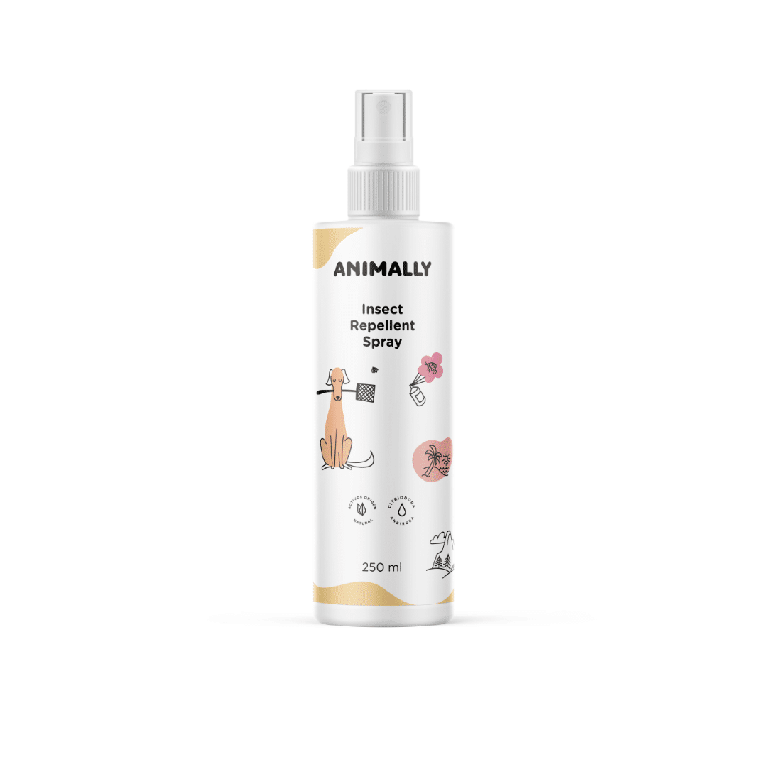 Spray repelente de insectos para perros y cachorros que ayuda a mantener alejados los insectos como pulgas, garrapatas y mosquitos. Contiene activos de origen naturales conocidos por su efecto protector contra insectos.