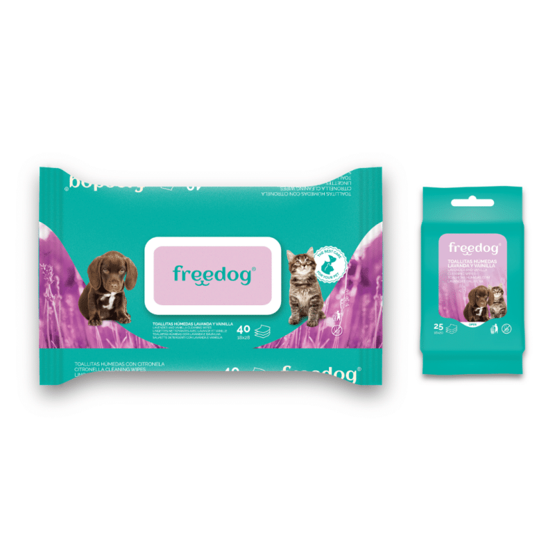 Toallitas humedas Freedog de Lavanda y vainilla para perros y gatos