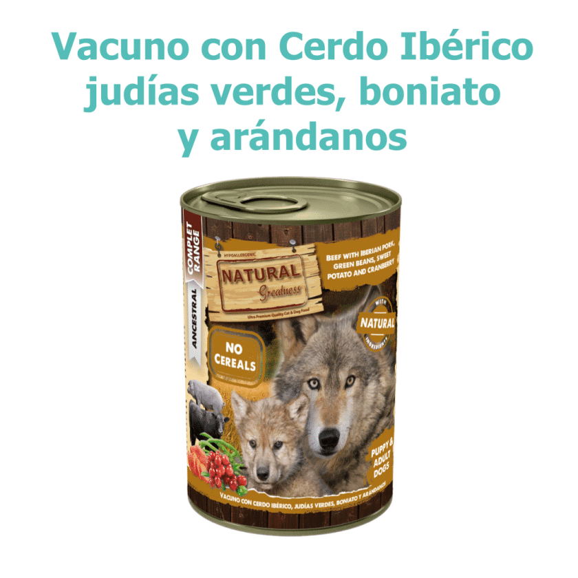 Natural greatness Vacuno con Cerdo Ibérico, Lata comida húmeda para perros