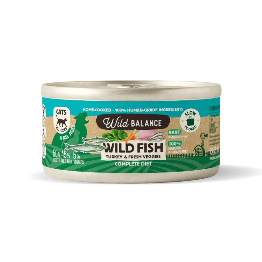 Lata de Pescado y Pavo para gatos 120g – BARF cocinado al vapor